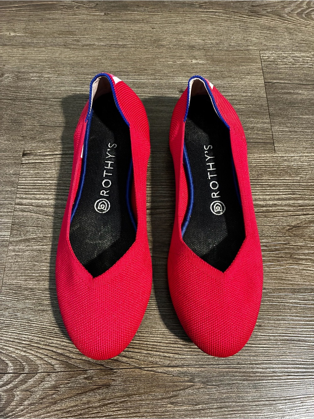 RETIRED Rothy’s The Flat Women US 10 Red Pink Marina Heel Stripe Flats